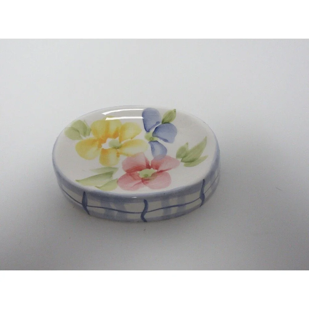 4 pc  Hand Decorated Soap Dispenser Toothbrush holder cup & Soap Dish  Taiwan
